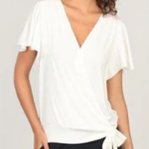 Express Wrap Blouse with Flutter Sleeve and Tie at Left Hip. Size X Small.